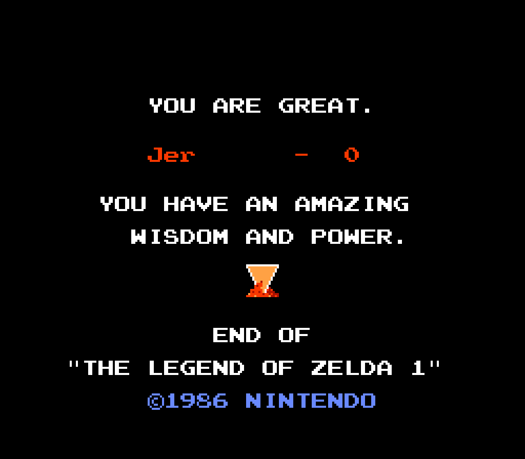 End of The Legend of Zelda 1 screen